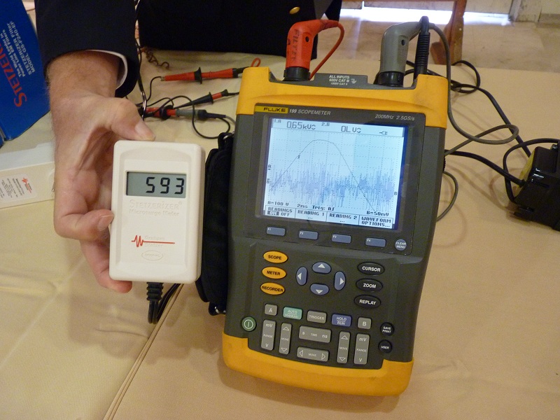 on the left a Dirty Electricity meter. On the right an electronic scope.