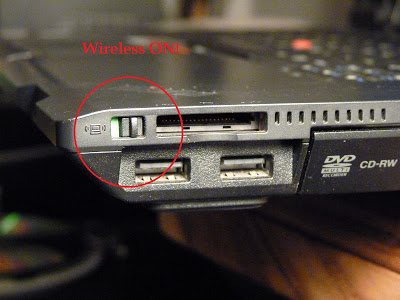 Wireless On-Off button on Lenovo SL510 – in this picture the wireless is turned  on the laptop is most likely to emit high-frequency electromagnetic radiation