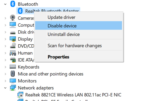 Disable wireless cards on device manager