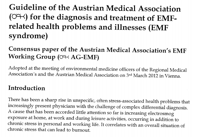 Guideline of the Austrian Medical Association (w) for the diagnosis and treatment of EMFrelated health problems and illnesses (EMFsyndrome)