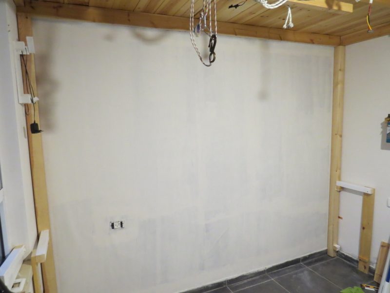 Wall paper is now fully painted with one layer of water-plastic paint