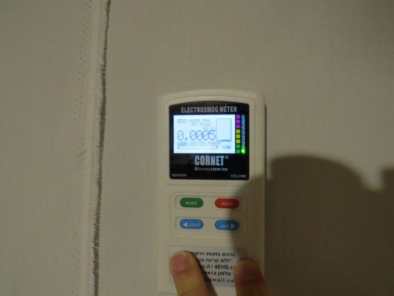 RF measurement over the fabric & wall paper shows a reduction of the RF level to 0.0005mW/m2