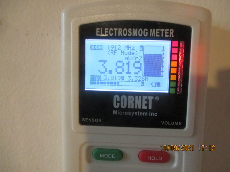 RF measurement of 3.819mW/m2 on the wall